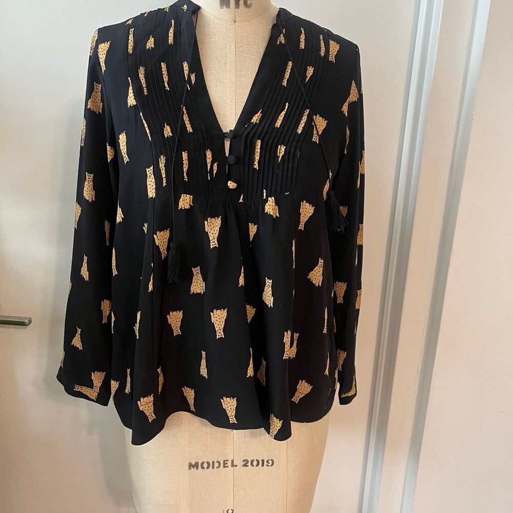 SEA NEW YORK Cheetah Silk Printed Blouse‎ Size 2